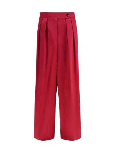 Dries Van Noten Women Wide Pleated Pants In Washed Cotton And Acetate In Red