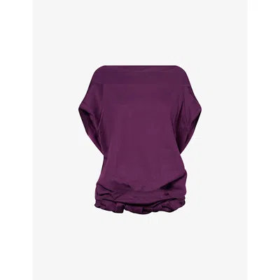 Dries Van Noten Womens Auber Cap-sleeves Puffball-hem Cotton-jersey Sweatshirt Xs In Purple