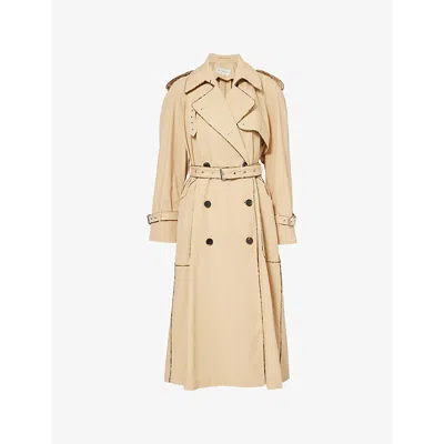 Dries Van Noten Double-breasted Beige Trench Coat In Cotton In Neutral