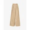Dries Van Noten Womens Beige Pleated Two-slip-pockets Wide-leg High-rise Cotton Trousers In Beige