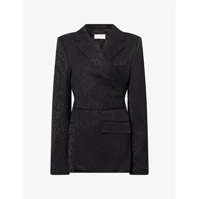 Dries Van Noten Womens Black Beline Jacquard Woven Jacket In Blue