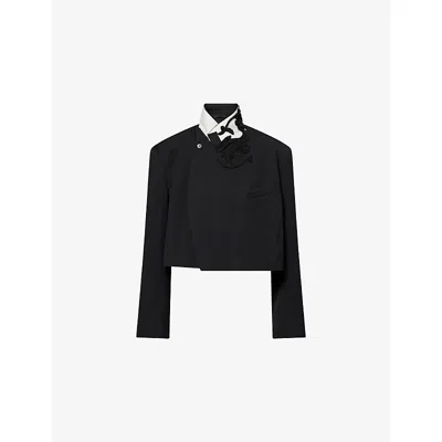 Dries Van Noten Womens Black Bosea Cropped Embroidered Wool Blazer
