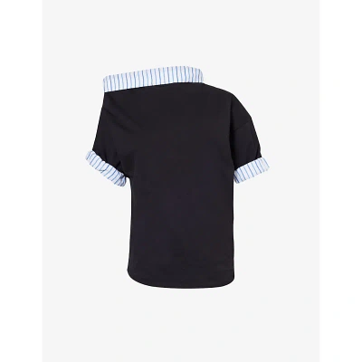 Dries Van Noten Womens Black Double-layered Striped-trim Cotton-jersey Top