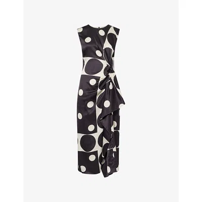 Dries Van Noten Womens Black Droppy Polkadot Satin Midi Dress