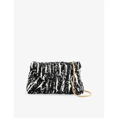 Dries Van Noten Womens Black Embellished Envelope Woven Shoulder Bag