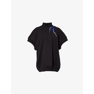 Dries Van Noten Womens Black Halovara High-neck Cotton-jersey Top