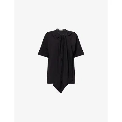 Dries Van Noten Womens Black Hebitta Bow-knot Cotton-jersey T-shirt