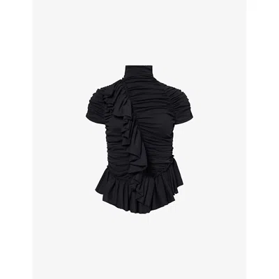 Dries Van Noten Womens Black Huchi Ruched Cotton Top