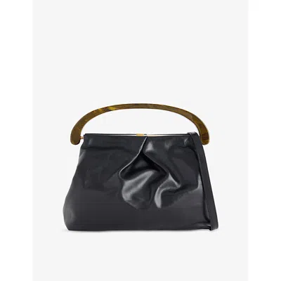 Dries Van Noten Womens Black Pleated Leather Top Handle Bag