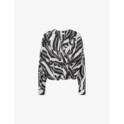 Dries Van Noten Womens Black Printed Wrap-front Cotton Shirt Xs
