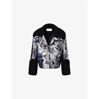 Dries Van Noten Womens Black Vondas Floral Jacquard Woven Jacket Xs