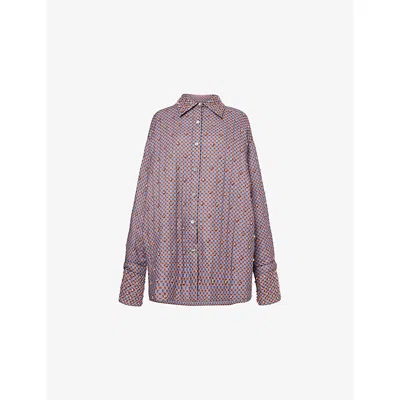 Dries Van Noten Womens Blue Cartan Embellished Cotton-blend Shirt