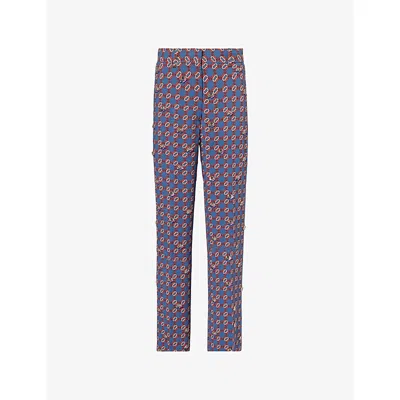 Dries Van Noten Womens Blue Paxy Printed Embellished Woven Trousers