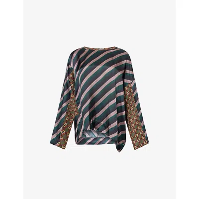 Dries Van Noten Womens Bottle Printed Relaxed-fit Silk-blend Top In Brown