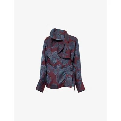 Dries Van Noten Womens Burgundy Calberton Floral-print Crepe Shirt