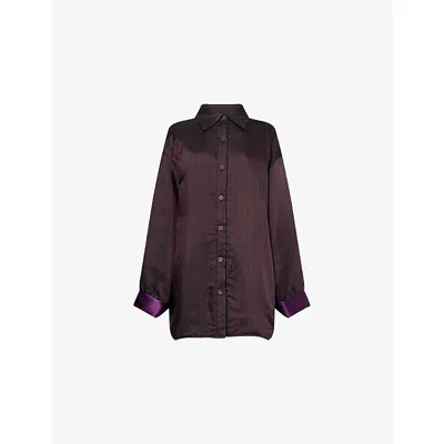 Dries Van Noten Womens Burgundy Cartan Stripe-print Woven Shirt Xs