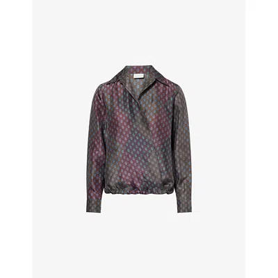 Dries Van Noten Womens Burgundy Cedal Printed Drawstring-hem Silk Shirt In Multi