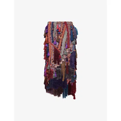 Dries Van Noten Womens  Embellished Jacquard Woven Midi Skirt In Burgundy