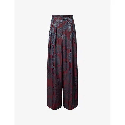 Dries Van Noten Womens Burgundy Pamplona Pleated Wide-leg Woven Trousers In Multi