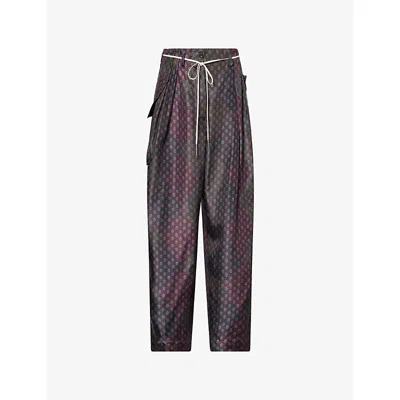 Dries Van Noten Womens Burgundy Polka-dot Wide-leg Silk Trousers In Purple