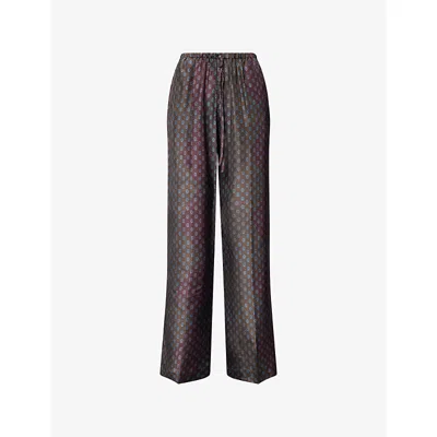DRIES VAN NOTEN WOMENS BURGUNDY PUVIS PATTERNED SILK TROUSERS