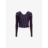 Dries Van Noten Womens Burgundy Striped Cropped Wool Top In Blue