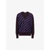 Dries Van Noten Womens Burgundy Tishana V-neck Striped Merino-wool Jumper In Multi