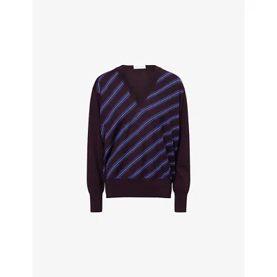 Dries Van Noten Womens Burgundy Tishana V-neck Striped Merino-wool Jumper In Multi