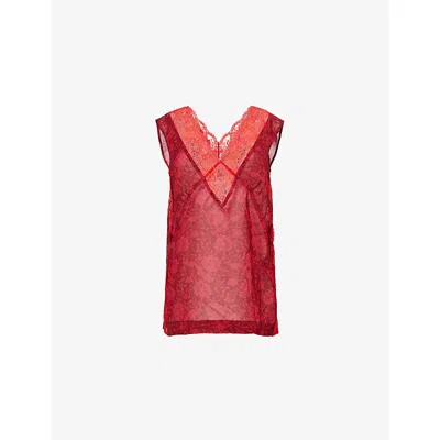 Dries Van Noten Womens  Ciesta Lace-trim Floral Woven Top In Cherry