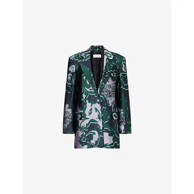 DRIES VAN NOTEN WOMENS DARK GREEN BASTIS SINGLE-BREASTED JACQUARD WOVEN JACKET