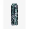 Dries Van Noten Bastis Abstract Floral Jacquard Pleated Crepe Straight Leg Pants In Green