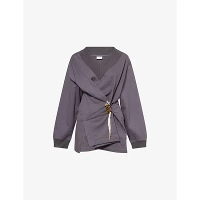 Dries Van Noten Womens Dark Grey Halcks Twist-embellished Cotton-jersey Sweatshirt In Brown
