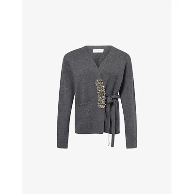 Dries Van Noten Womens Dark Grey Tiah Embellished-patch Cashmere Cardigan In Gray