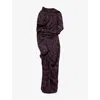 Dries Van Noten Womens Dark Purple Draped Silk Midi Dress In Purple