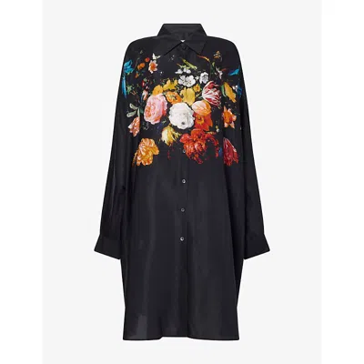 Dries Van Noten Womens Dessin A Dasia Floral-print Woven Shirt Dress In Black