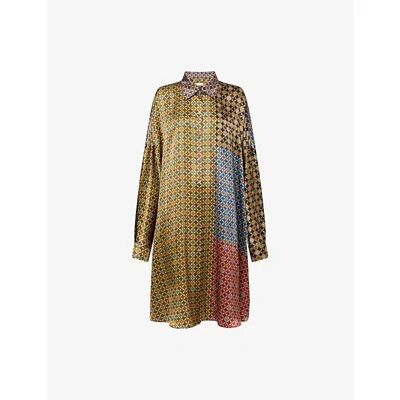 Dries Van Noten Womens Dessin A Printed Relaxed-fit Silk Midi Dress In Green