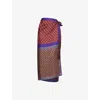 Dries Van Noten Womens Dessin B Multi-print Wrap Scarf Satin Midi Skirt In Multi