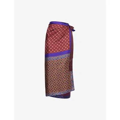 Dries Van Noten Womens Dessin B Multi-print Wrap Scarf Satin Midi Skirt