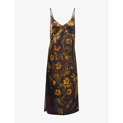 Dries Van Noten Womens Dessin C Delor Silk Midi Dress In Multi