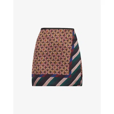 Dries Van Noten Womens Dessin C Gabrinas Multi-print Silk-blend Mini Skirt