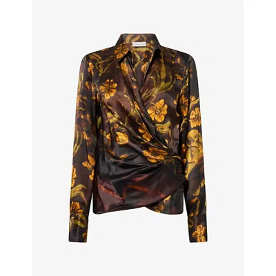 Dries Van Noten Womens Dessin C Printed Wrap-round Silk Shirt