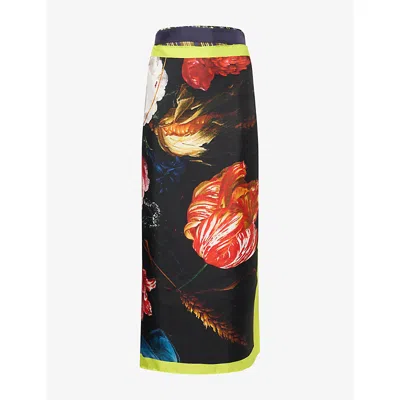 Dries Van Noten Womens Dessin D Scarf-print Wrap-round Silk Midi Skirt