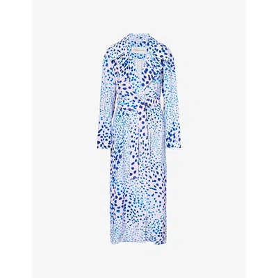 Dries Van Noten Womens Blue Abstract-print Belted Regular-fit Woven Coat