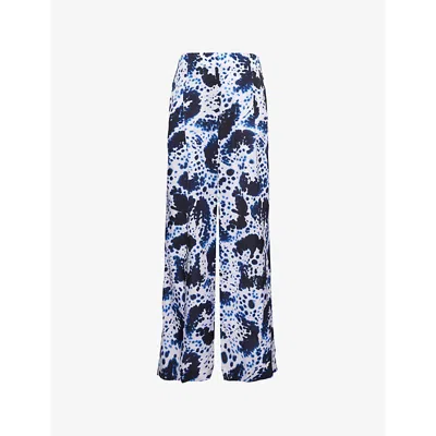 Dries Van Noten Womens Navy Abstract-print Two-slip-pockets Wide-leg High-rise Woven Trousers