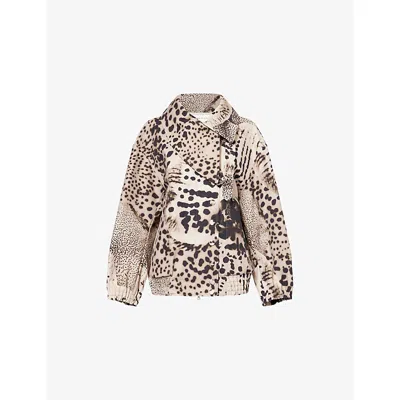Dries Van Noten Womens Black Animal-print Balloon-sleeve Cotton Jacket