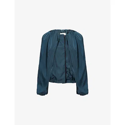 Dries Van Noten Womens  Balloon-sleeves Round-neck Woven Jacket In Blue