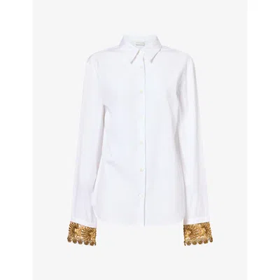 Dries Van Noten Womens  Bead-embellished Embroidered Cotton Shirt In White