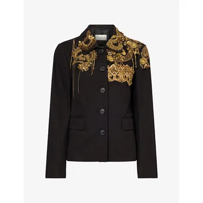 Dries Van Noten Womens  Bettsy Embellished Cotton Jacket In Brown