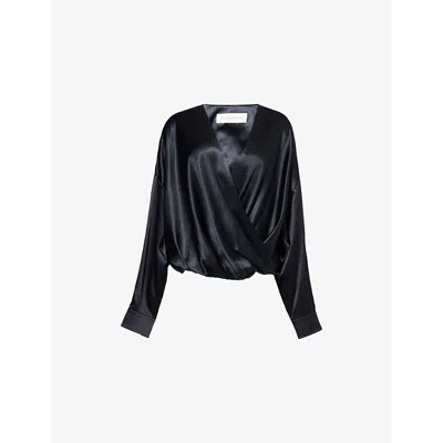 Dries Van Noten Womens Black Wrap-front Puffball Stretch-silk Shirt