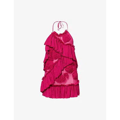 Dries Van Noten Womens Fuchsia Callas Embroidered Woven Top In Red